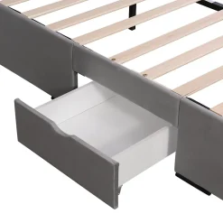 Okwish Lit avec rangement 140x200 cm - Lit Double Capitonné avec 4 Tiroirs - Velours - Sans Matelas - Gris