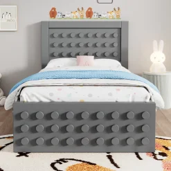 Okwish Lit avec rangement 90x200 cm - Lit simple avec tiroirs intégrés et design créatif - en MDF et bois massif - Gris - Sans matelas Sale
