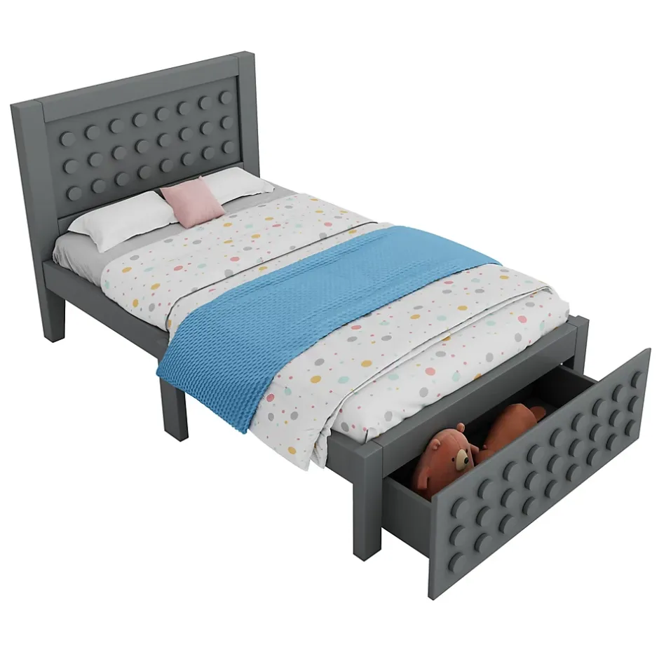 Okwish Lit avec rangement 90x200 cm - Lit simple avec tiroirs intégrés et design créatif - en MDF et bois massif - Gris - Sans matelas Sale