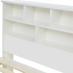 Okwish Lit avec rangement 140x200 cm - Lit double avec tiroirs et tête de lit - Pin massif + MDF - Sans Matelas - Blanc Sale