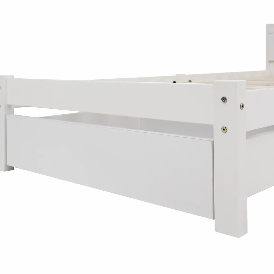 Okwish Lit avec rangement 140x200 cm - Lit double avec tiroirs et tête de lit - Pin massif + MDF - Sans Matelas - Blanc Sale