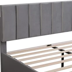 Okwish Lit avec rangement 160x200 cm - Lit Double Capitonné avec 4 Tiroirs - Velours - Sans Matelas - Gris Best