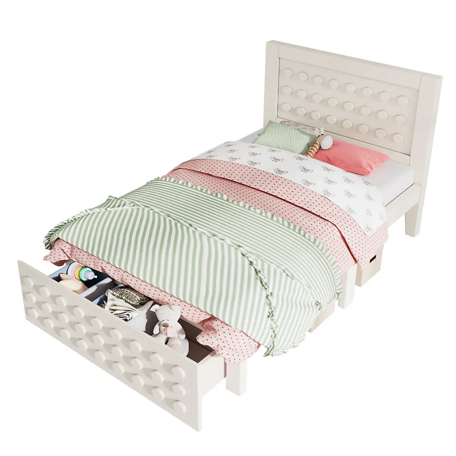 Okwish Lit avec rangement 90x200 cm - Lit simple avec tiroirs intégrés et design créatif - en MDF et bois massif - Blanc - Sans matelas