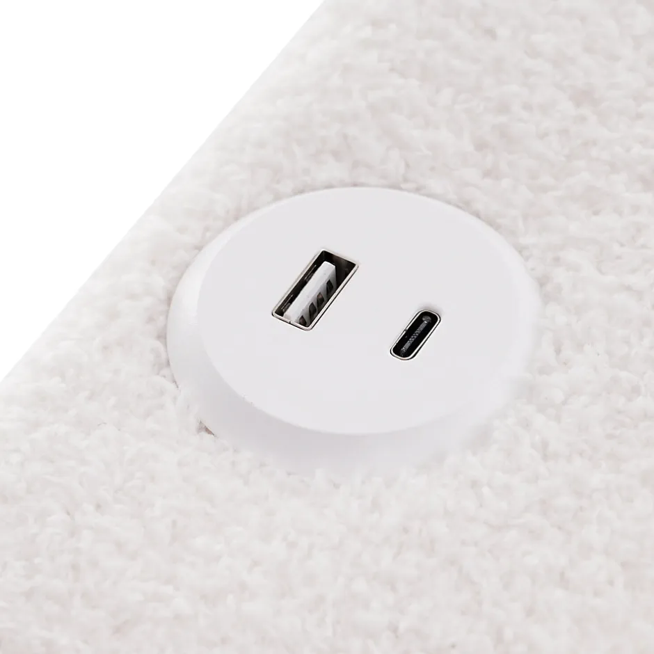 Okwish Lit avec rangement 140x200 cm - Lit double rembourré avec 4 tiroirs et fonction de chargement USB - Sherpa - Sans Matelas - Blanc