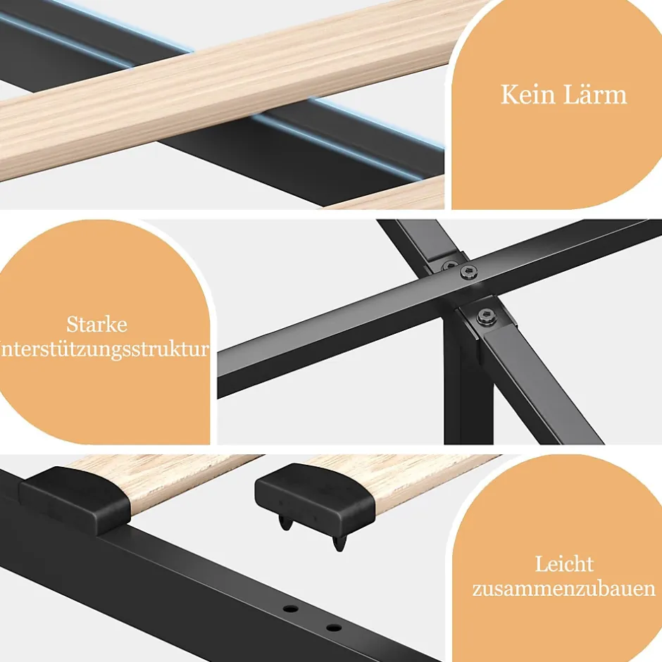 Okwish Lit avec rangement 140x200 cm - Lit double rembourré avec fonction USB Type-C et 4 tiroirs - Lin - Sans Matelas - Beige Outlet