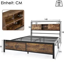 Okwish Lit avec rangement 140x200 cm - Lit double métal avec tête de lit et sommier à lattes - Métal - Sans Matelas - Noir Discount