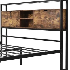 Okwish Lit avec rangement 140x200 cm - Lit double métal avec tête de lit et sommier à lattes - Métal - Sans Matelas - Noir Discount