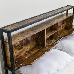 Okwish Lit avec rangement 140x200 cm - Lit double métal avec tête de lit et sommier à lattes - Métal - Sans Matelas - Noir Discount
