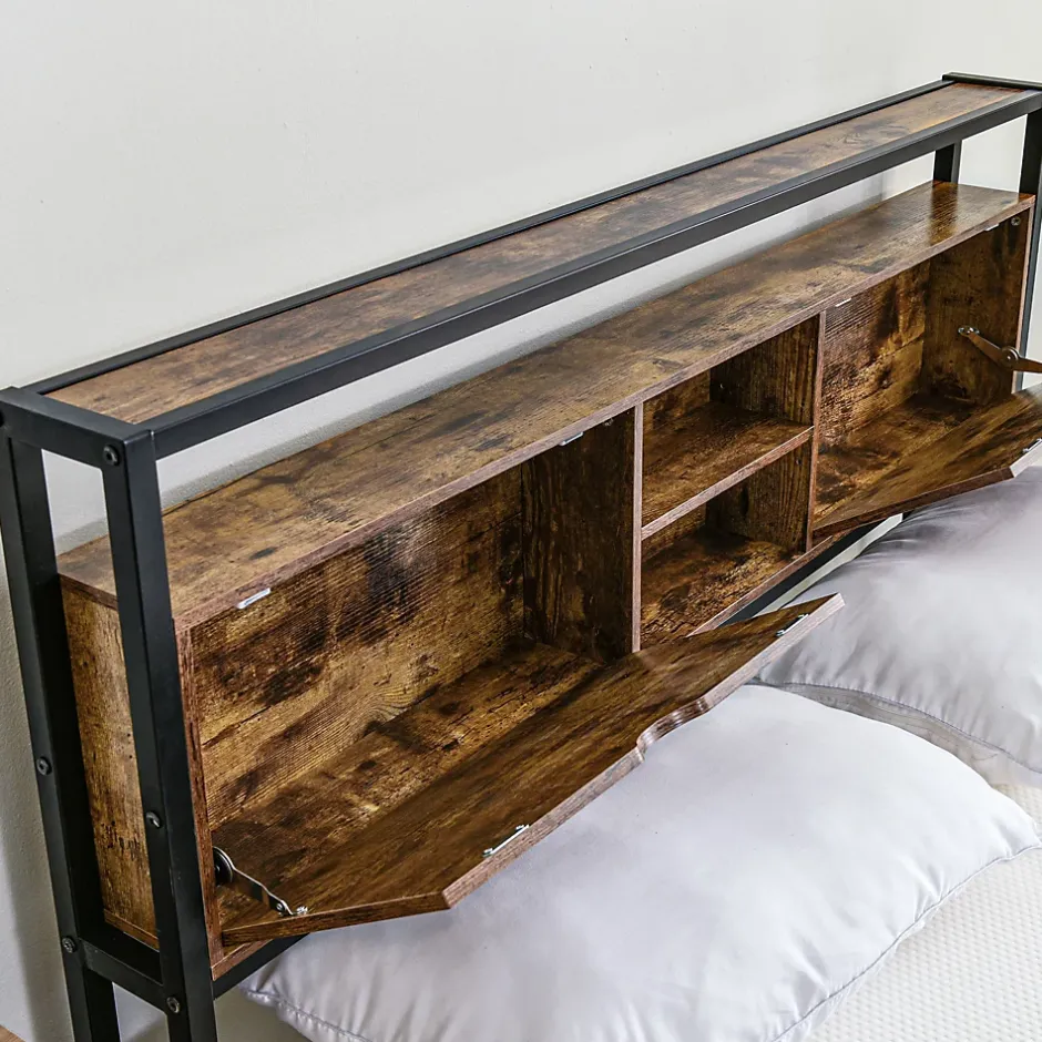 Okwish Lit avec rangement 140x200 cm - Lit double métal avec tête de lit et sommier à lattes - Métal - Sans Matelas - Noir Discount