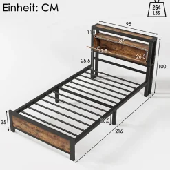 Okwish Lit avec rangement 90x200 cm - Lit Simple Cadre de Lit en Métal - avec Sommier à Lattes - Métal - Sans Matelas - Noir
