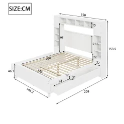 Okwish Lit avec Rangement 140x200 cm - Lit Double avec 4 Tiroirs et Placard Spacieux, Bois Massif et MDF, Sans Matelas - Blanc