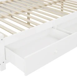 Okwish Lit avec Rangement 140x200 cm - Lit Double avec 4 Tiroirs et Placard Spacieux, Bois Massif et MDF, Sans Matelas - Blanc