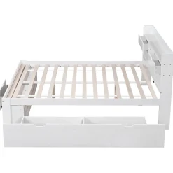 Okwish Lit avec Rangement 180x200 cm - Lit Double avec USB et Tiroirs, Armoire Intégrée - Sans Matelas - Bois Blanc