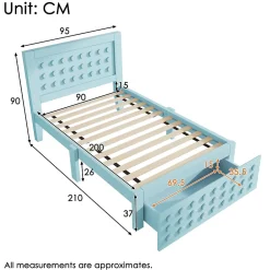 Okwish Lit avec rangement 90x200 cm - Lit simple avec tiroirs intégrés et design créatif - en MDF et bois massif - Bleu - Sans matelas Sale