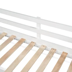 Okwish Lit avec rangement 90x200 cm - Lit enfant simple avec 2 tiroirs et table, structure en bois massif et MDF - Blanc - Sans matelas
