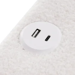 Okwish Lit avec rangement 90x200 cm - Lit simple rembourré avec 2 tiroirs et USB Type-C - Sherpa - Sans Matelas - Blanc