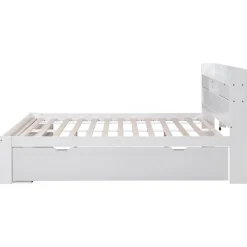 Okwish Lit avec Rangement 160x200 cm - Lit Double avec USB et Tiroirs, Armoire Intégrée - Sans Matelas - Bois Blanc
