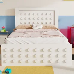 Okwish Lit avec rangement 90x190 cm, lit simple design créatif avec tiroirs et sommier inclus, MDF et bois massif, blanc sans matelas New