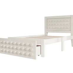 Okwish Lit avec rangement 90x190 cm, lit simple design créatif avec tiroirs et sommier inclus, MDF et bois massif, blanc sans matelas New