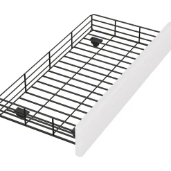 Okwish Lit avec rangement 90x200 cm simple capitonné avec 2 tiroirs et tête de lit ondulée cloutée - revêtement en lin beige clair