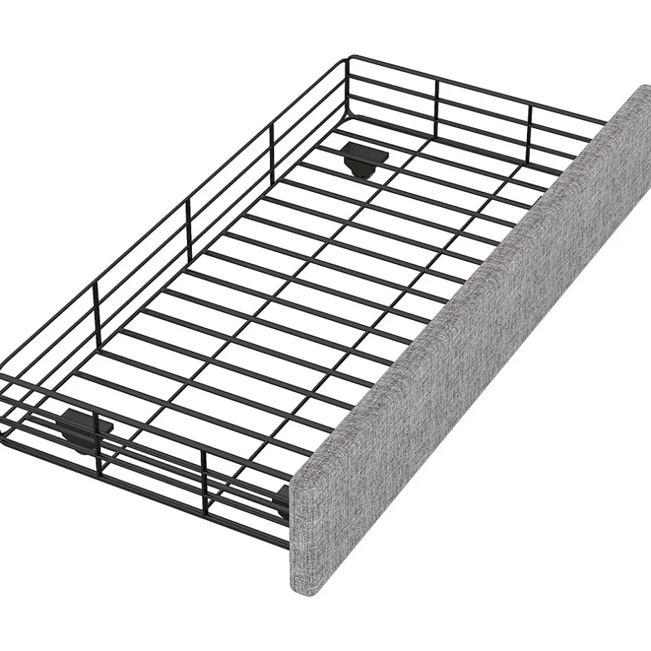 Okwish Lit avec rangement 90x200 cm simple capitonné avec 2 tiroirs et tête de lit courbée cloutée - revêtement en lin gris