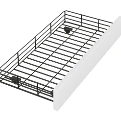 Okwish Lit avec rangement 90x200 cm simple capitonné avec 2 tiroirs et tête de lit courbée cloutée - revêtement en lin beige foncé