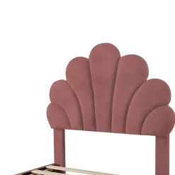Okwish Lit avec rangement 90x200 cm simple enfant fille capitonné avec 2 ablagefächer et lattenrost, velours+bois rose, sans matelas