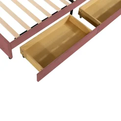 Okwish Lit avec rangement 90x200 cm simple enfant fille capitonné avec 2 ablagefächer et lattenrost, velours+bois rose, sans matelas