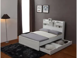 Vente-unique Lit avec rangements 140 x 190 cm - Blanc - MEDERICK