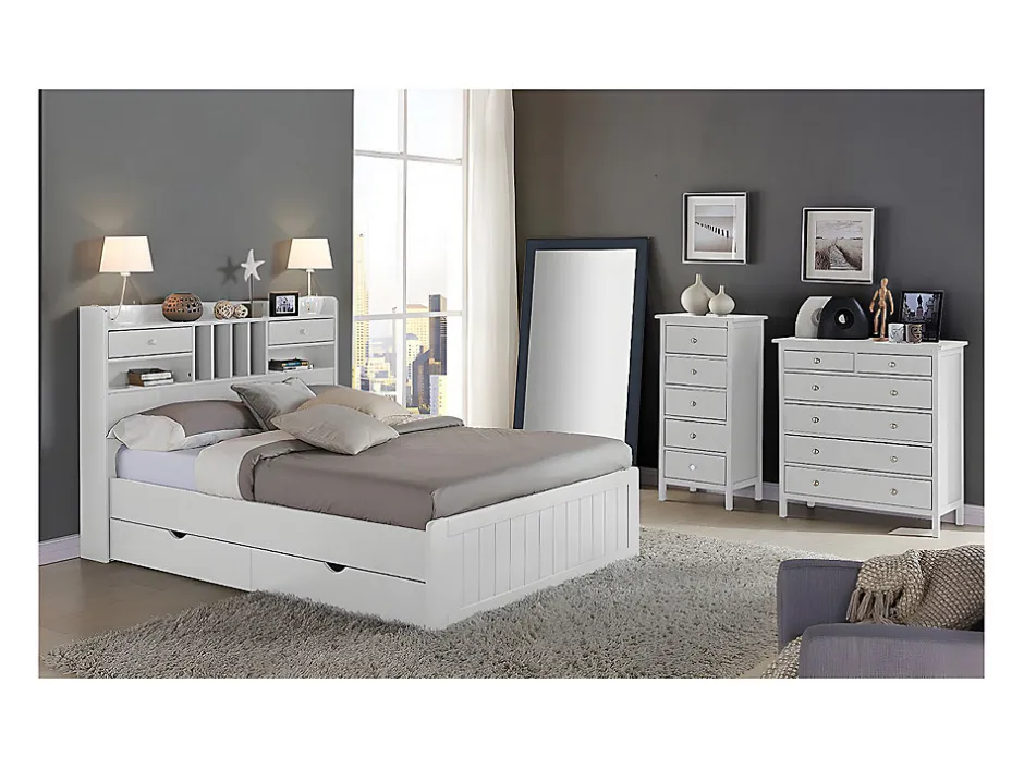 Vente-unique Lit avec rangements 140 x 190 cm - Blanc - MEDERICK