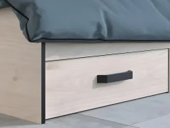 Vente-unique Lit avec rangements 140 x 190 cm - 2 tiroirs et 1 niche - Coloris : Naturel + Sommier - PABLO