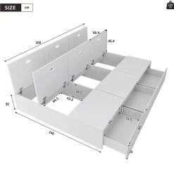 Okwish Lit avec Rangements 140x200 cm - Lit Double avec Tiroirs, Espace sous le Lit - MDF - Blanc - Sans Matelas New
