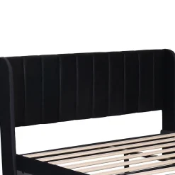 Generique Lit avec Rangements 160x200, Lit Double Capitonné en Velours Noir avec 2 Tiroirs