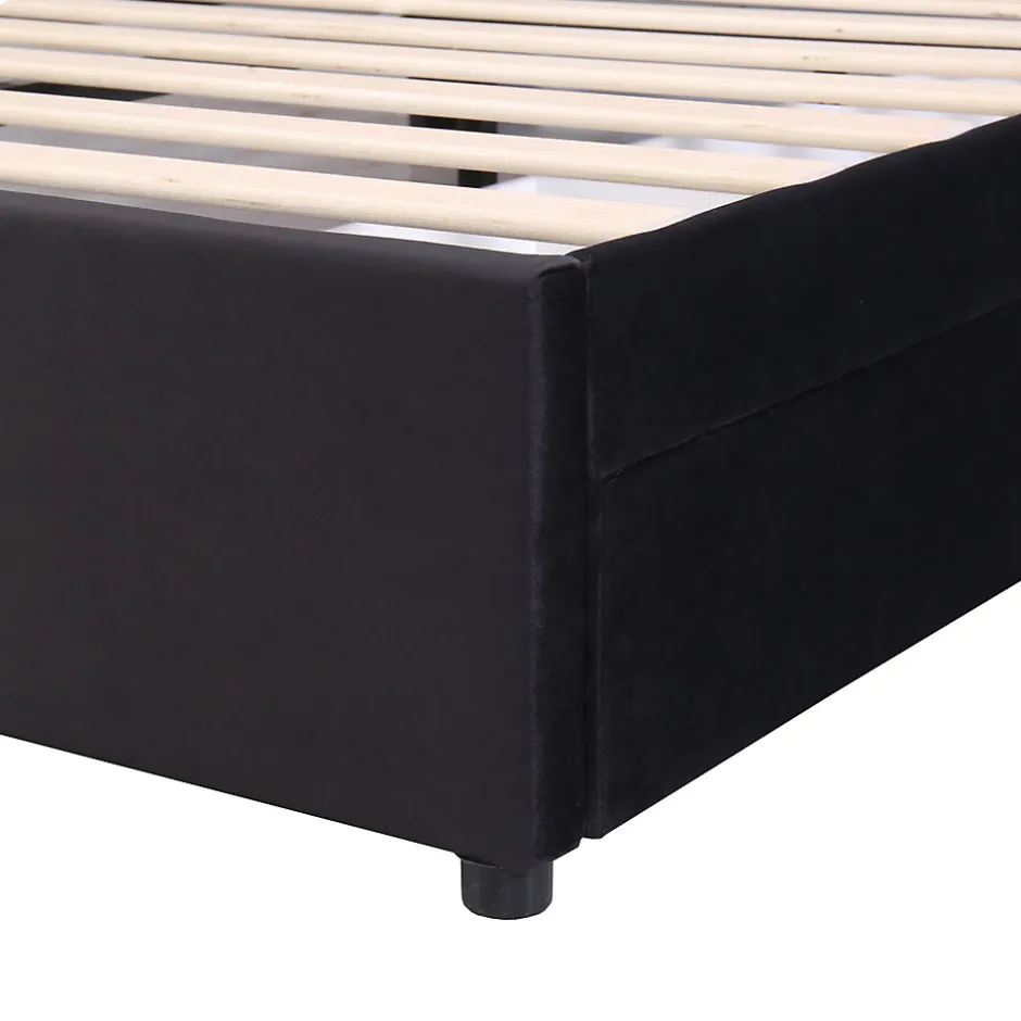 Generique Lit avec Rangements 160x200, Lit Double Capitonné en Velours Noir avec 2 Tiroirs