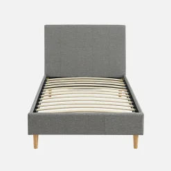 Sweeek Lit avec sommier à lattes et tête de lit. finition tissu. gris clair. L 202 x P 96 x H 88cm