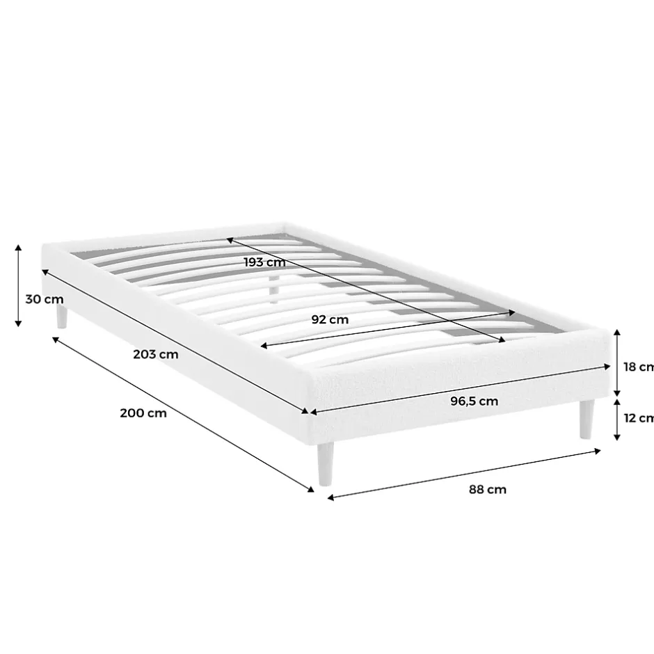 Sweeek Lit avec sommier à lattes. finition bouclette. blanc. L 203 x P 96.5 x H 30cm Hot