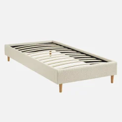 Sweeek Lit avec sommier à lattes. finition bouclette. blanc. L 203 x P 96.5 x H 30cm Hot