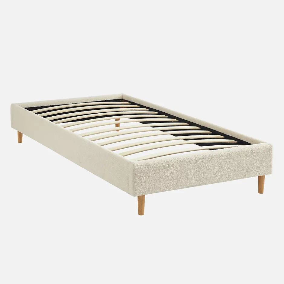 Sweeek Lit avec sommier à lattes. finition bouclette. blanc. L 203 x P 96.5 x H 30cm Hot