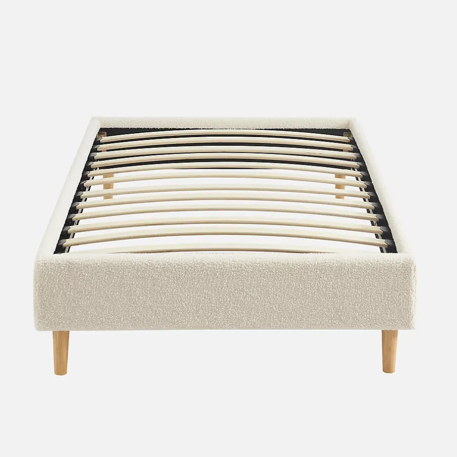 Sweeek Lit avec sommier à lattes. finition bouclette. blanc. L 203 x P 96.5 x H 30cm Hot