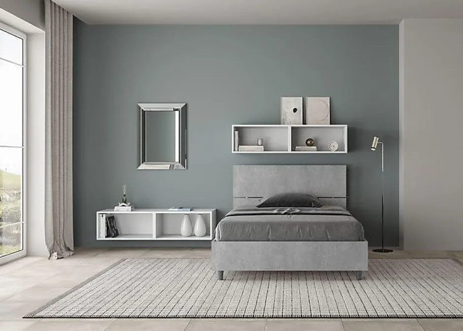 Ityhome Lit avec sommier à lattes 120x190, tête de lit inclinée Demas en béton New