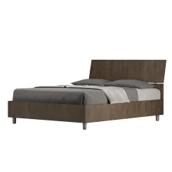 Ityhome Lit avec sommier à lattes 140x190, tête de lit inclinée Demas en noyer