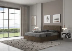 Ityhome Lit avec sommier à lattes 140x190, tête de lit inclinée Demas en noyer