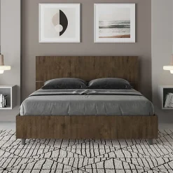 Ityhome Lit avec sommier à lattes 140x190, tête de lit inclinée Demas en noyer