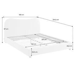 Sweeek Lit avec sommier à lattes et tête de lit. blanc finition bouclette. L214.5 x P168 x H97cm