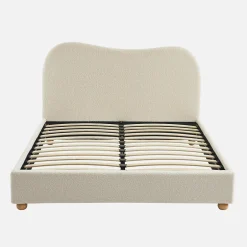 Sweeek Lit avec sommier à lattes et tête de lit. blanc finition bouclette. L203 x P148 x H97cm