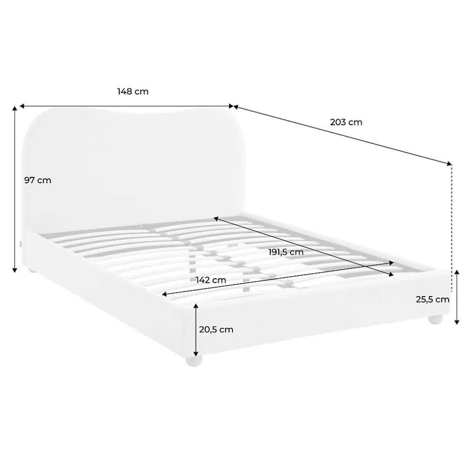Sweeek Lit avec sommier à lattes et tête de lit. blanc finition bouclette. L203 x P148 x H97cm