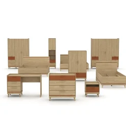 Meublorama Lit avec sommier NOKI 180x200 cm chene clair et moka Style scandinave Online