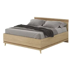 Meublorama Lit avec sommier NOKI 180x200 cm chene clair et moka Style scandinave Online