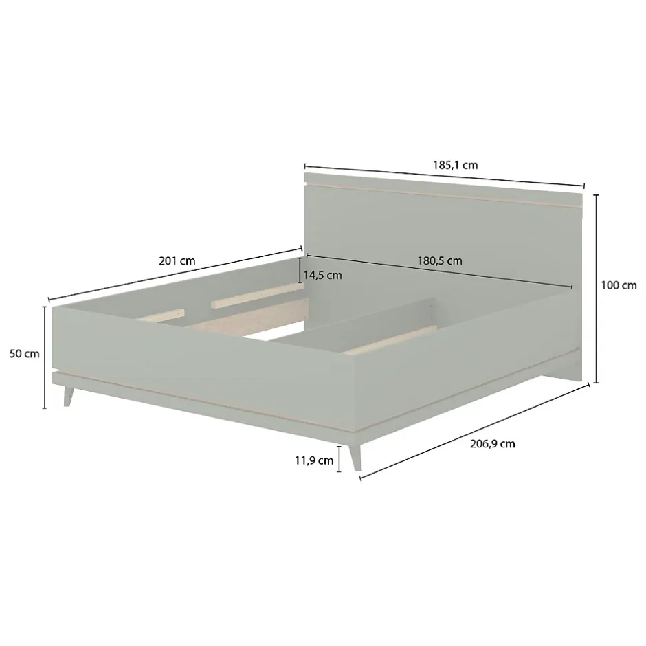 Meublorama Lit avec sommier NOKI 180x200 cm chene clair et moka Style scandinave Online