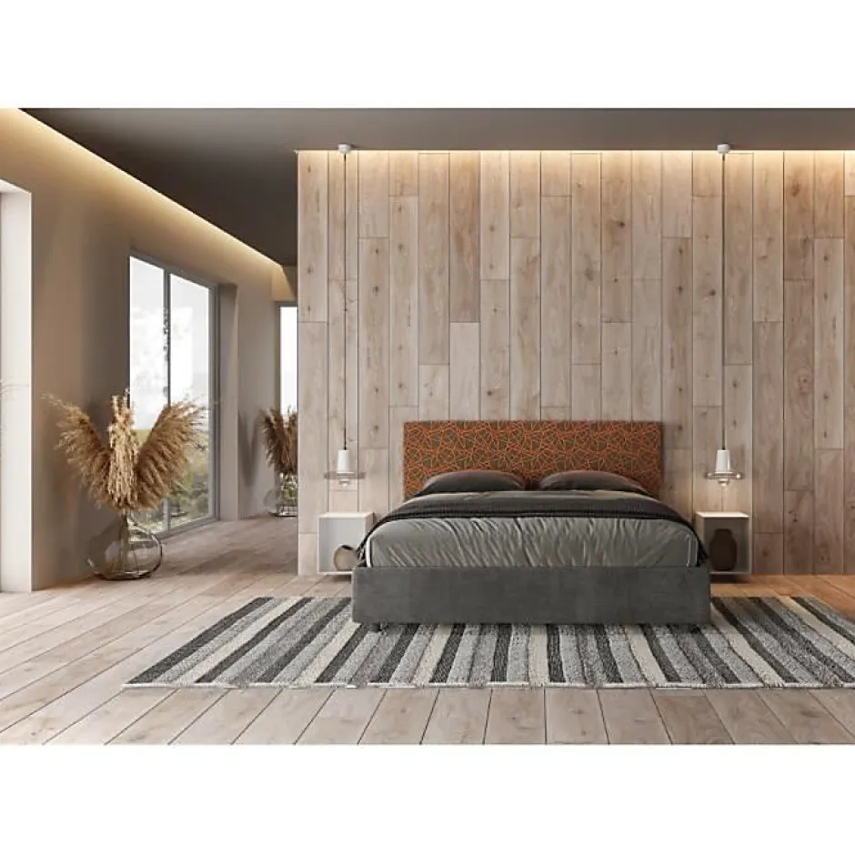 Ityhome Lit avec sommier rembourré 160x200 tissu Era 04 orange Arla